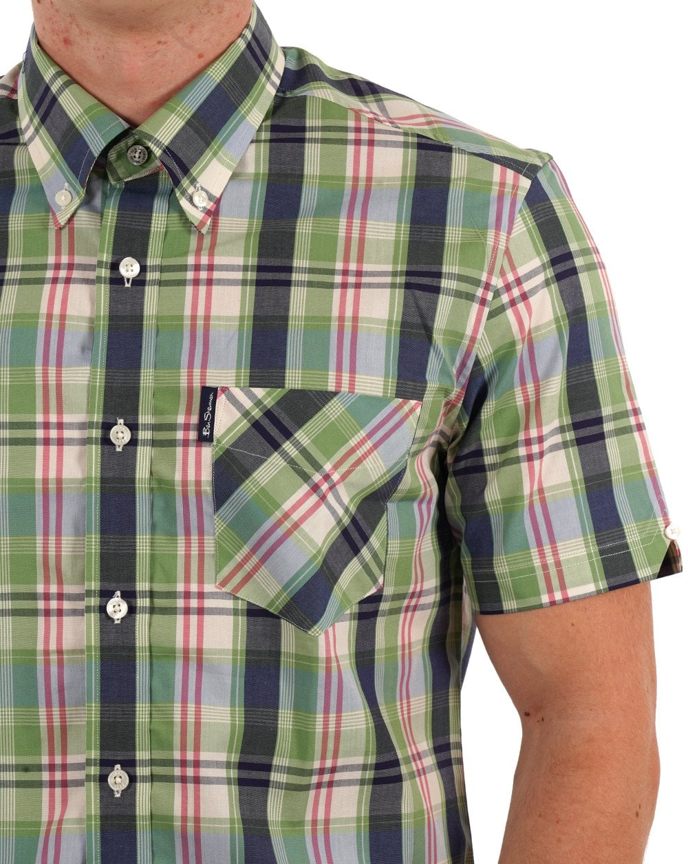 Ben Sherman Gingham Overcheck SS Shirt Grass Green