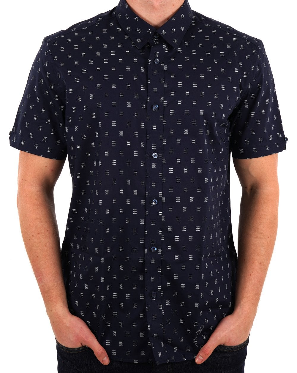 Ben Sherman Stipple Geo Print SS Shirt Dark Navy