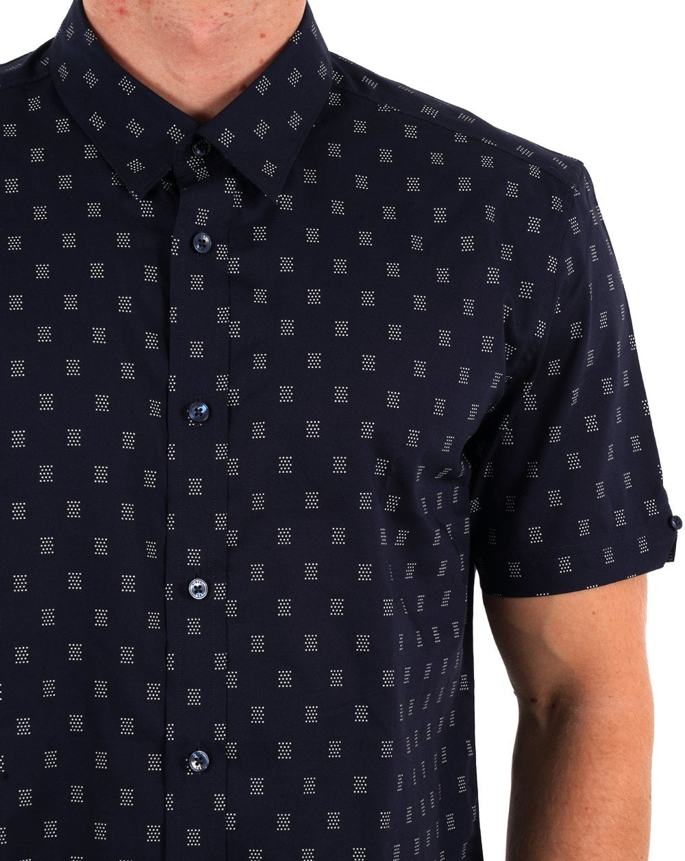 Ben Sherman Stipple Geo Print SS Shirt Dark Navy