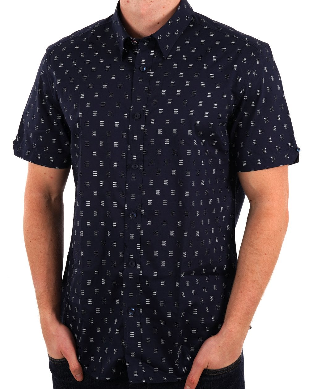 Ben Sherman Stipple Geo Print SS Shirt Dark Navy