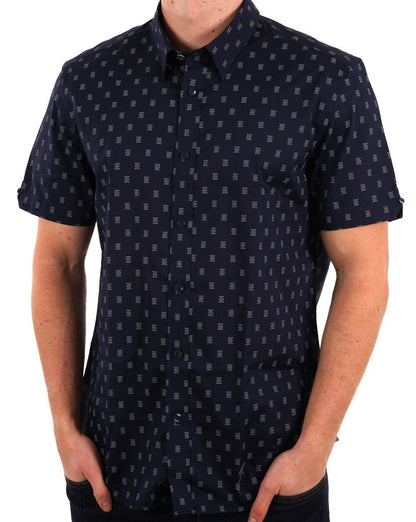 Ben Sherman Stipple Geo Print SS Shirt Dark Navy