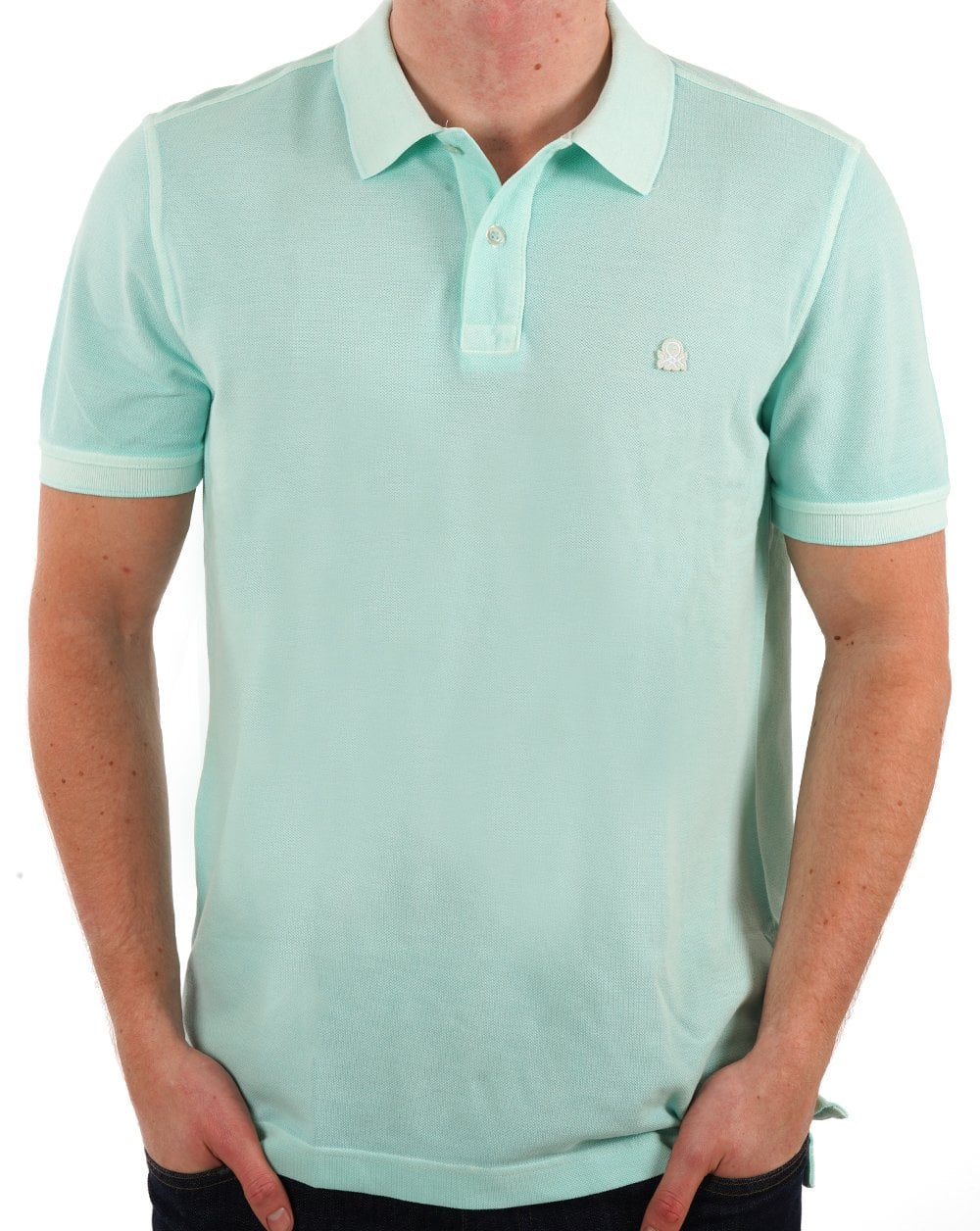 Benetton Logo Polo Washed Green
