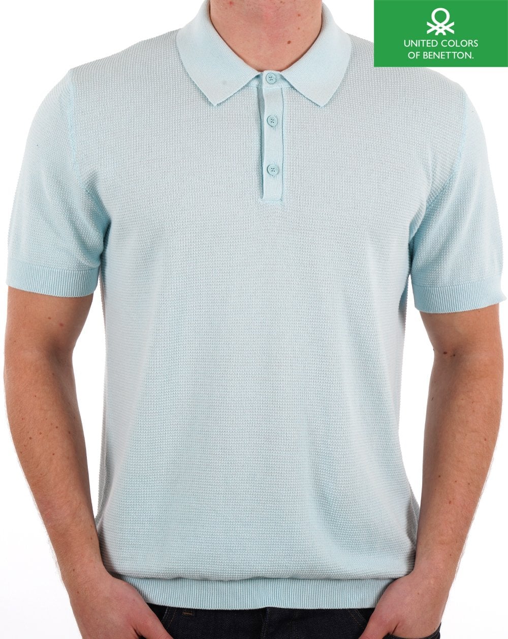 Benetton Textured Polo Sky Blue