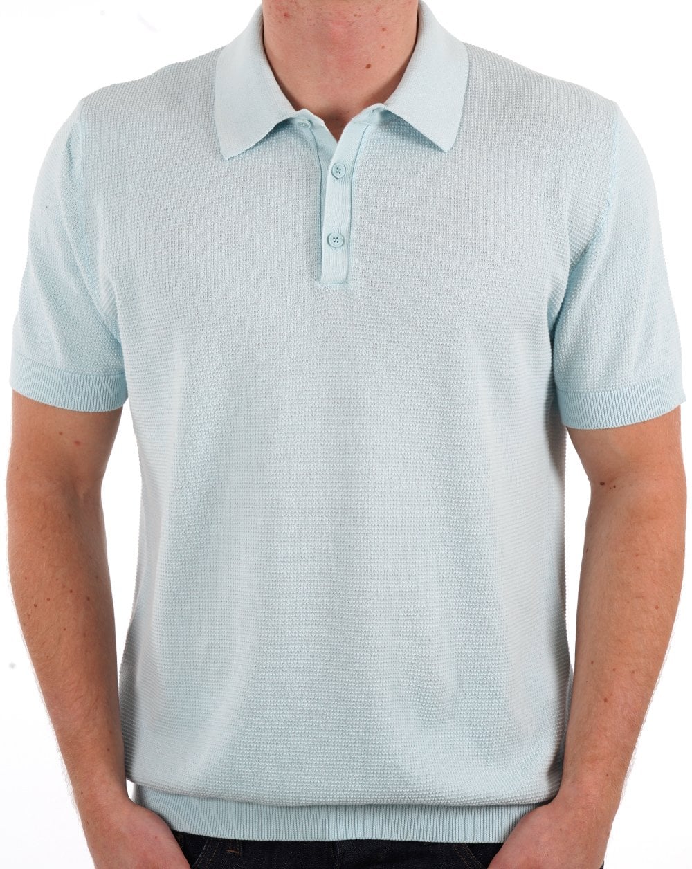 Benetton Textured Polo Sky Blue