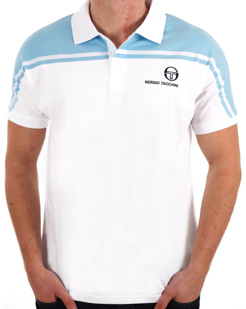 Sergio Tacchini New Young Line Polo Shirt White/Sky Blue