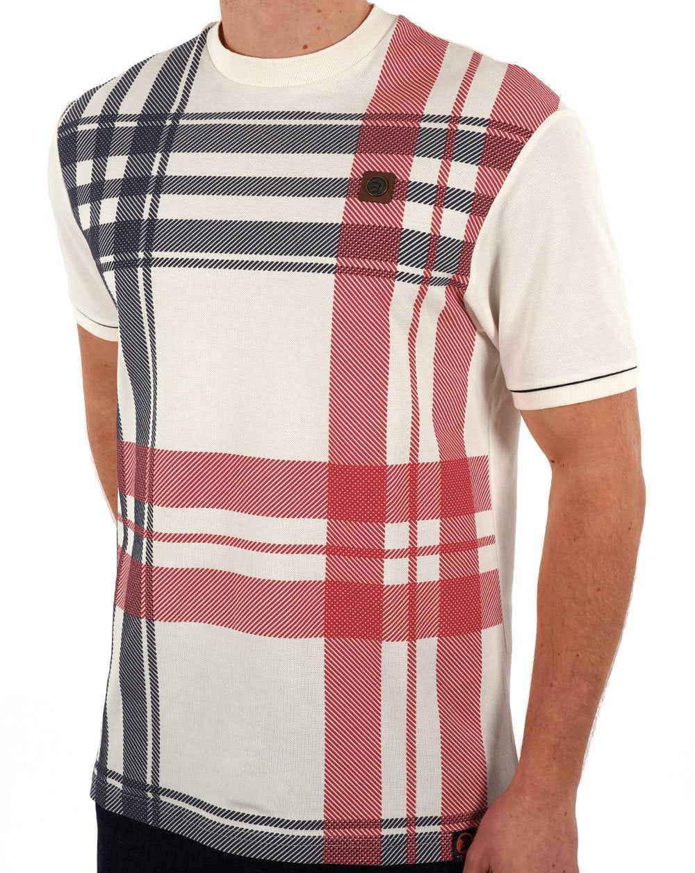 Trojan Check Panel T-shirt Ecru