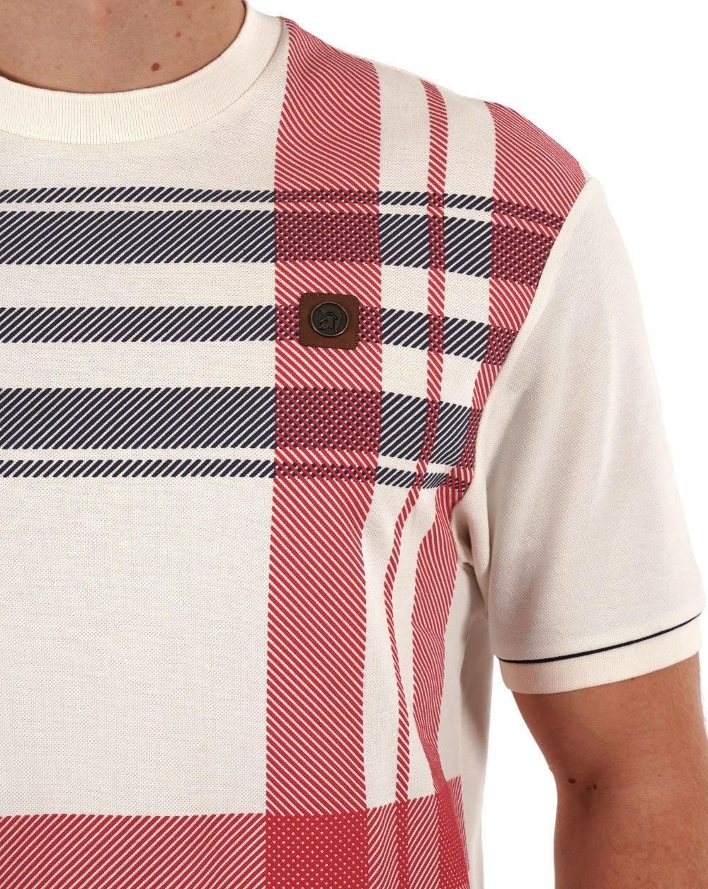 Trojan Check Panel T-shirt Ecru