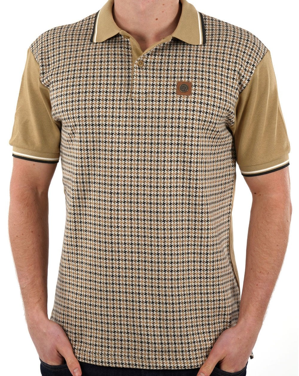 Trojan Houndstooth Panel Polo Camel
