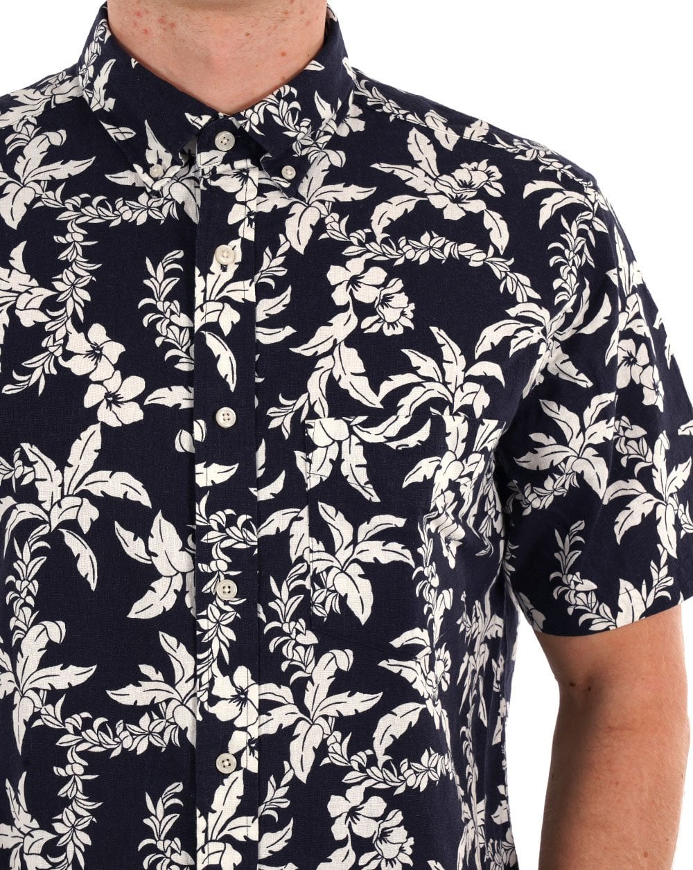 Gant Cotton Linen Palm SS Shirt Navy Blue