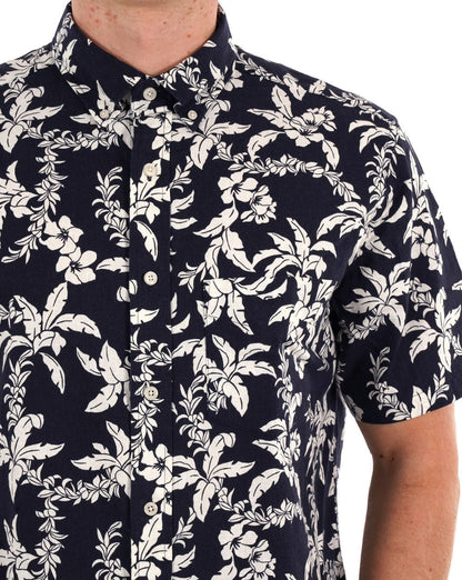 Gant Cotton Linen Palm SS Shirt Navy Blue