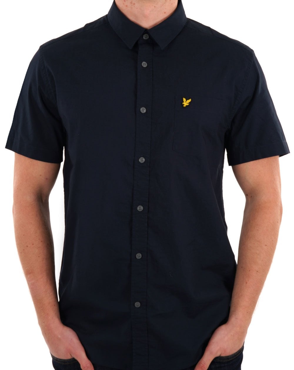 Lyle & Scott Plain Poplin Short Sleeve Shirt Dark Navy