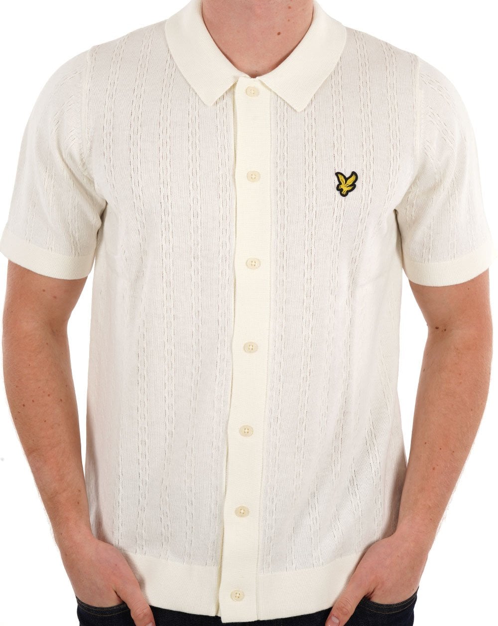 Lyle & Scott Textured Stripe Knit Shirt Chalk