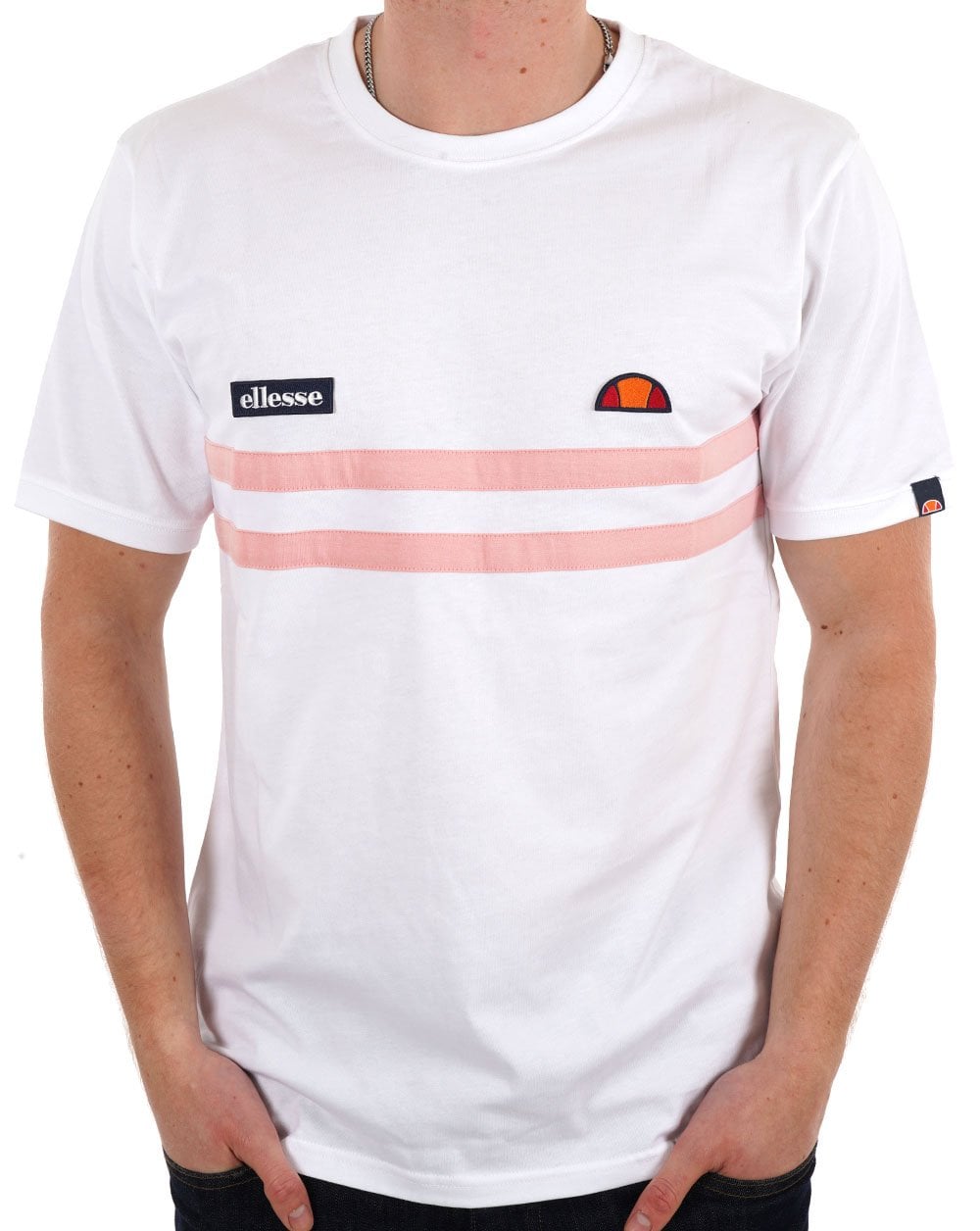 Ellesse Duo Stripe T Shirt White/Light Pink