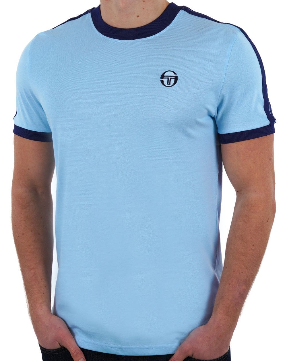 Sergio Tacchini Retro T Shirt Sky Blue/Navy