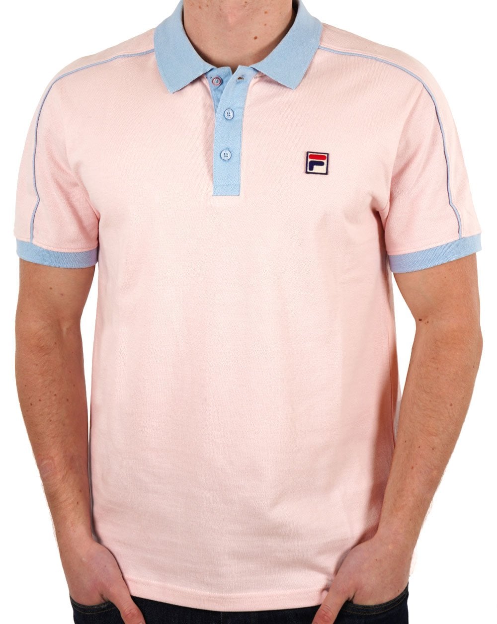 Fila Vintage Retro Piped Polo Shirt Pink/Sky Blue