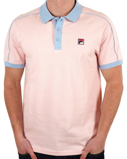 Fila Vintage Retro Piped Polo Shirt Pink/Sky Blue