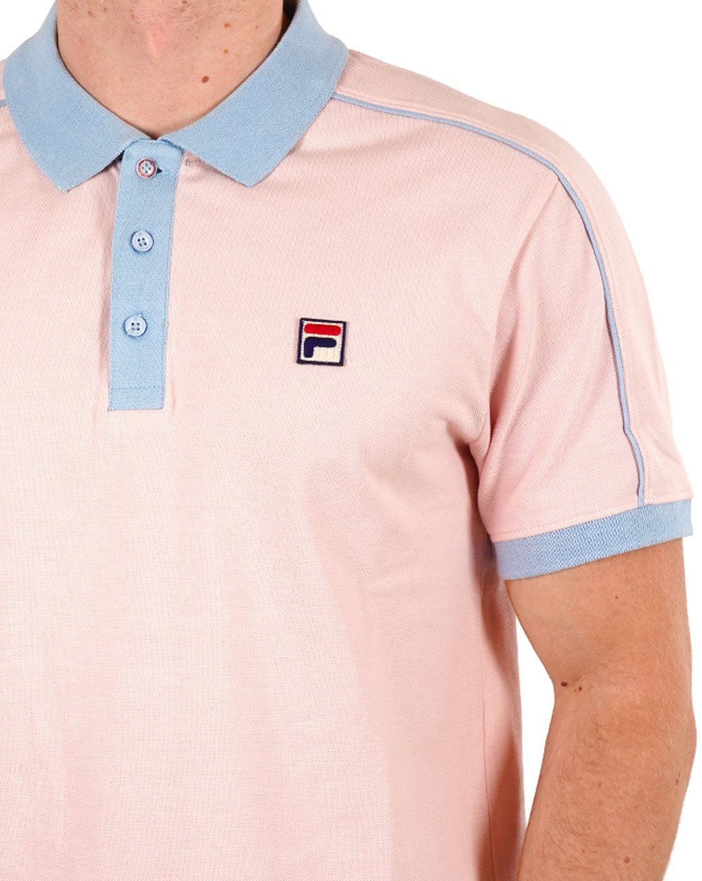Fila Vintage Retro Piped Polo Shirt Pink/Sky Blue