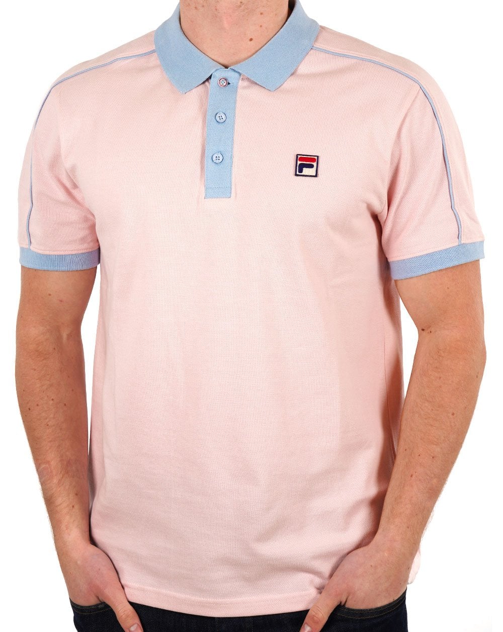 Fila Vintage Retro Piped Polo Shirt Pink/Sky Blue