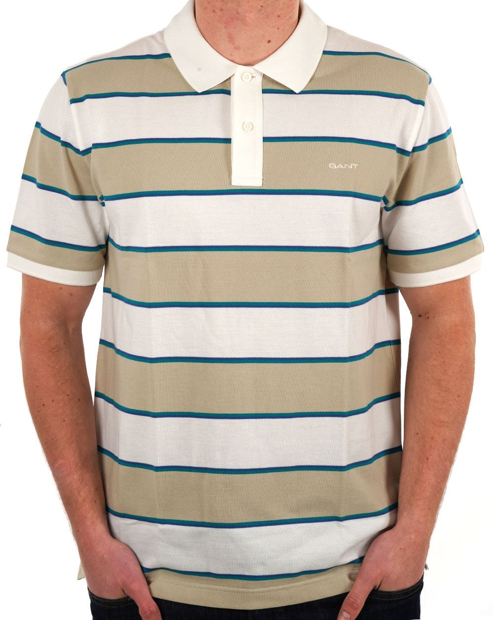 Gant Multi Striped Pique Polo Shirt Silky Beige