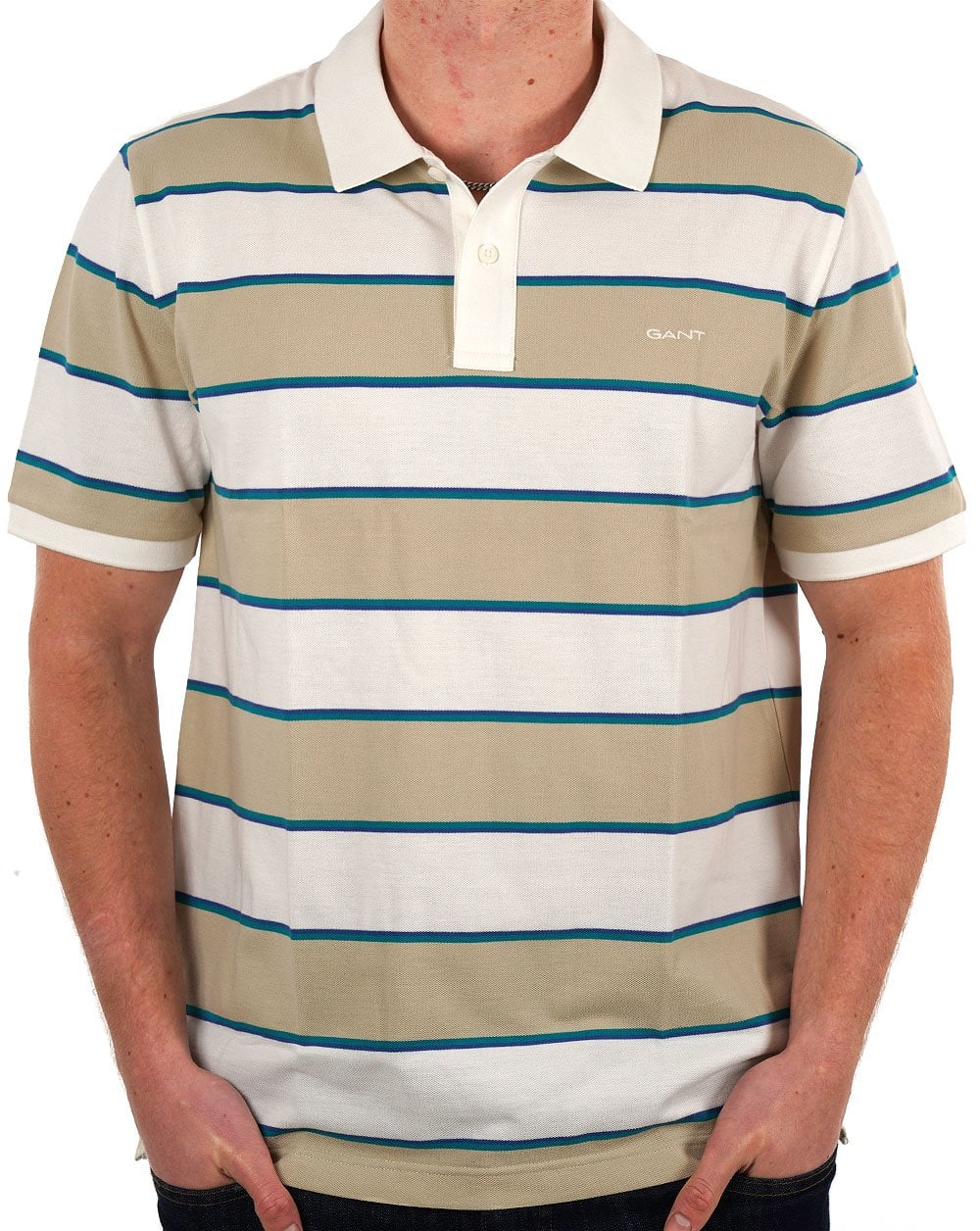 Gant Multi Striped Pique Polo Shirt Silky Beige