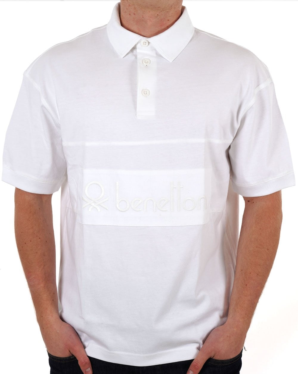 Benetton Patch Rugby SS Polo Shirt White
