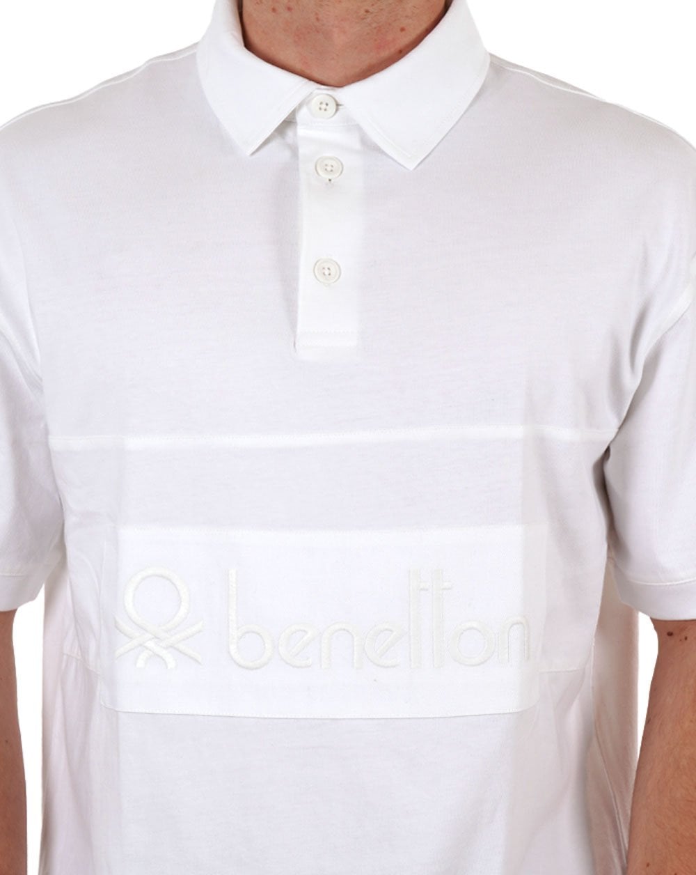 Benetton Patch Rugby SS Polo Shirt White
