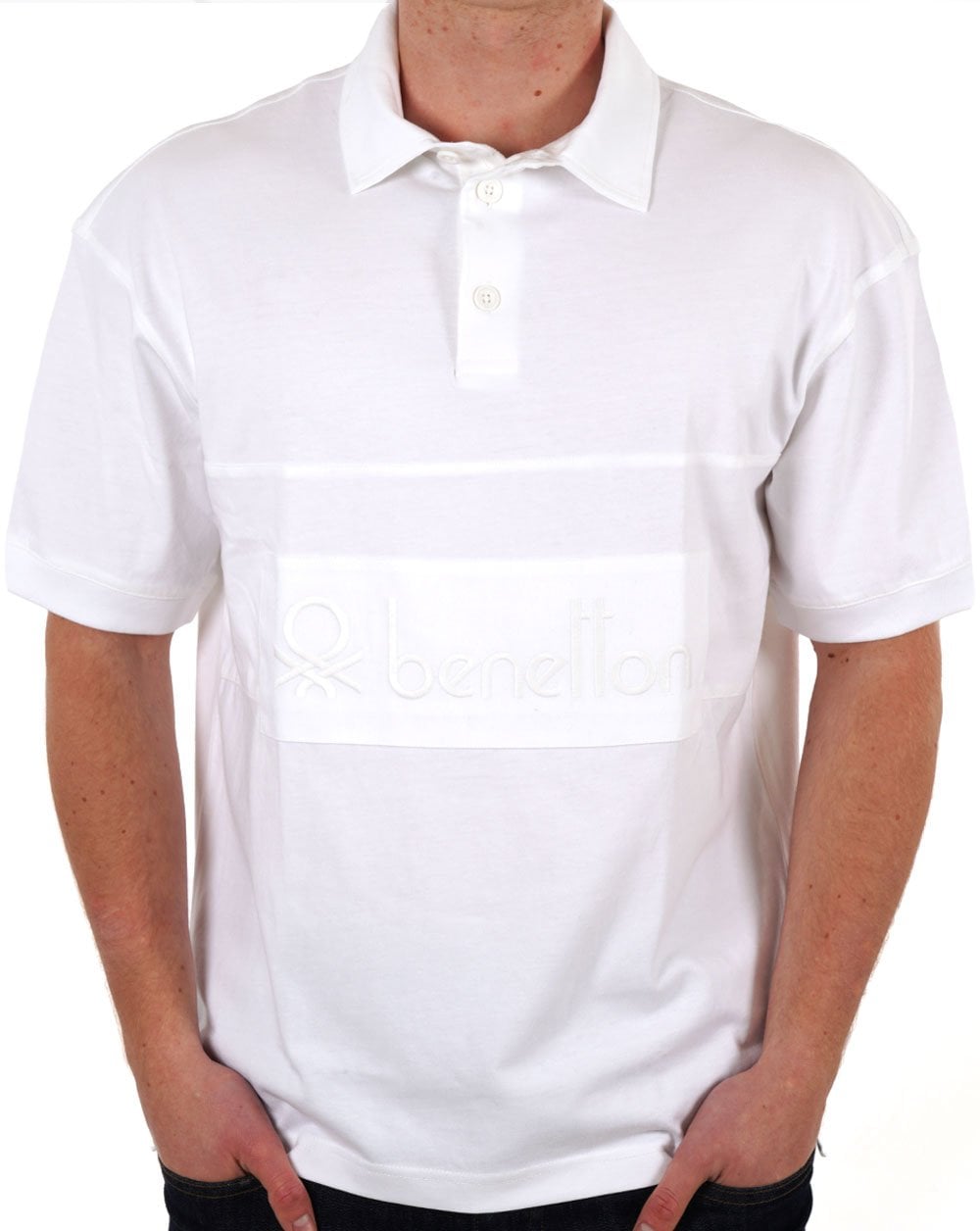 Benetton Patch Rugby SS Polo Shirt White