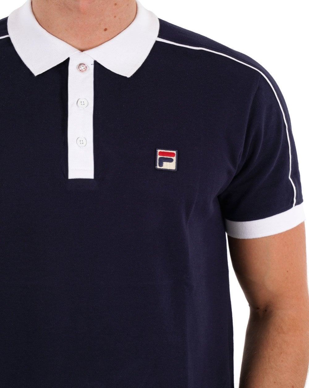 Fila Vintage Retro Piped Polo Shirt Navy/white