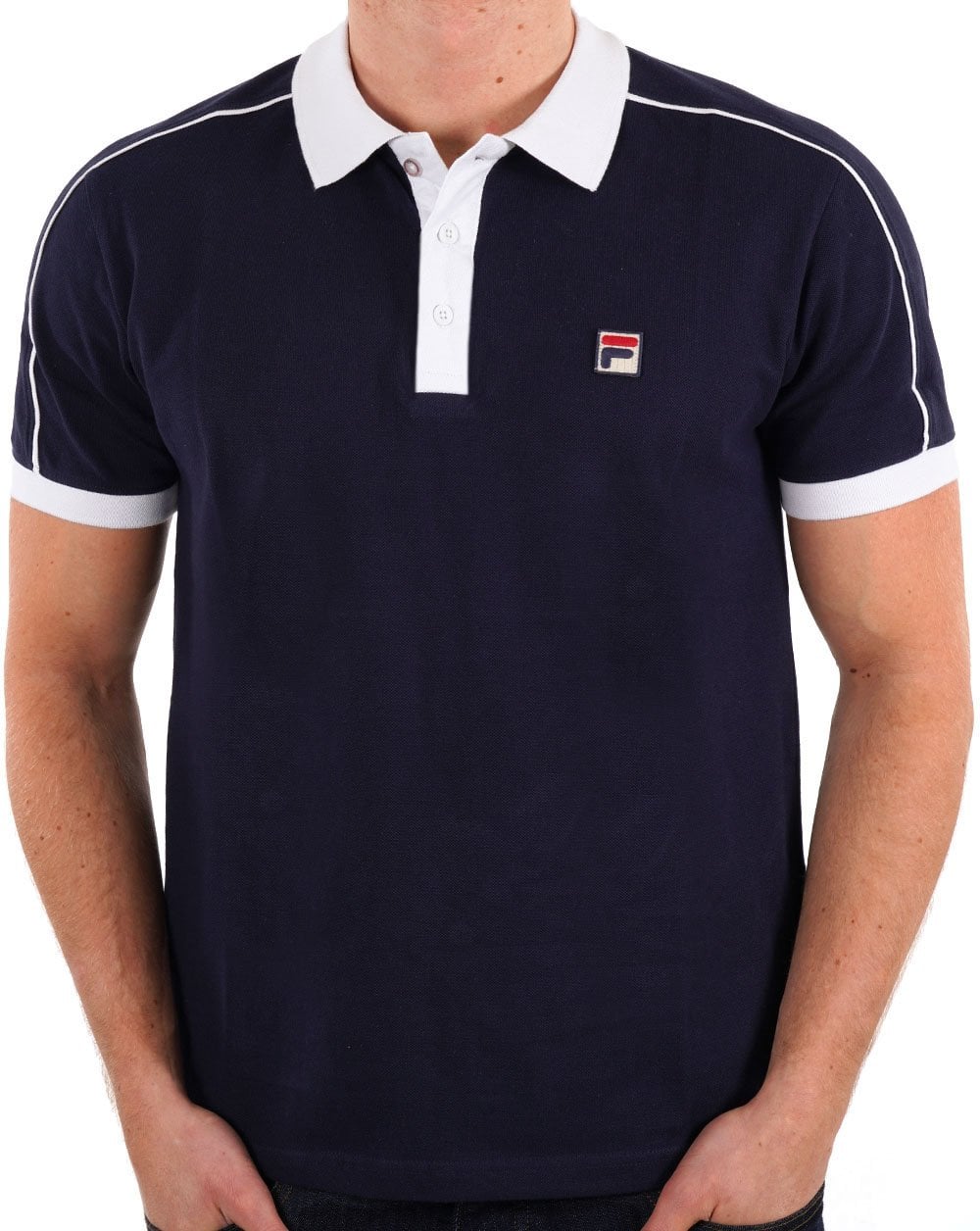 Fila Vintage Retro Piped Polo Shirt Navy/white