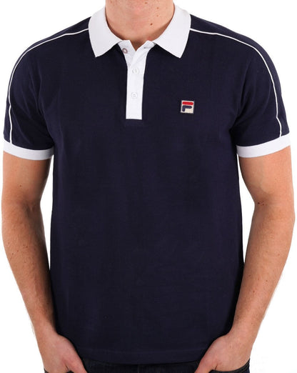 Fila Vintage Retro Piped Polo Shirt Navy/white