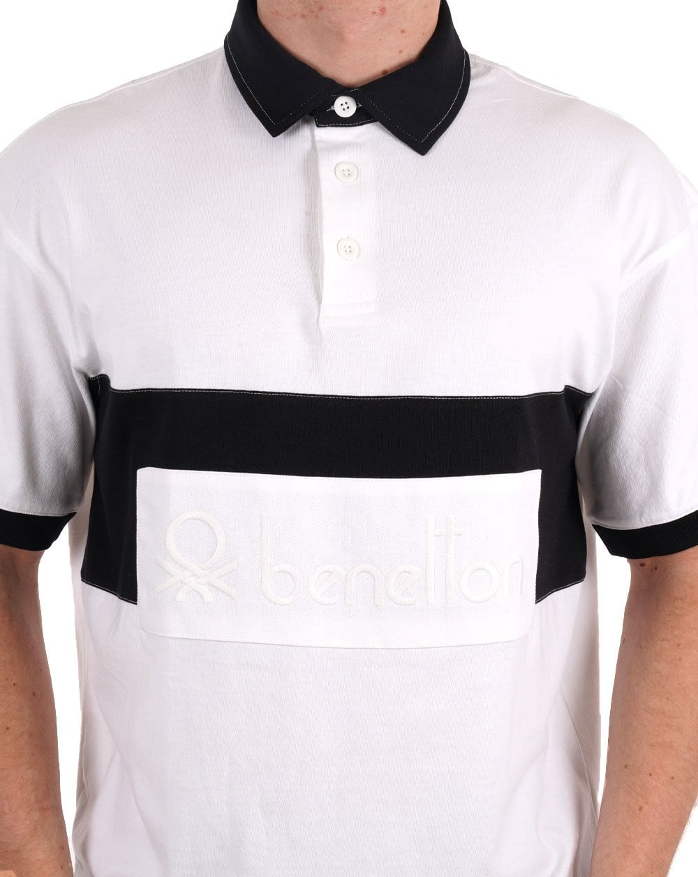 Benetton Patch Rugby SS Polo Shirt White/Navy