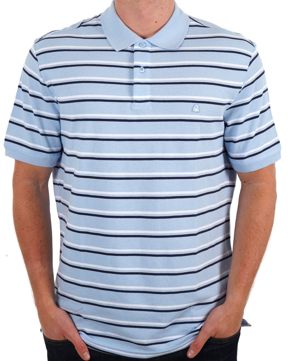 Benetton Striped Polo Shirt Sky/Navy