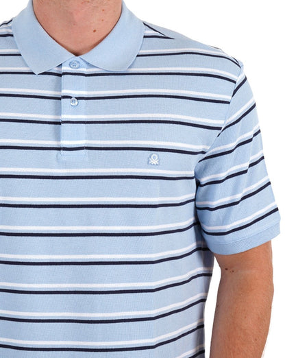 Benetton Striped Polo Shirt Sky/Navy