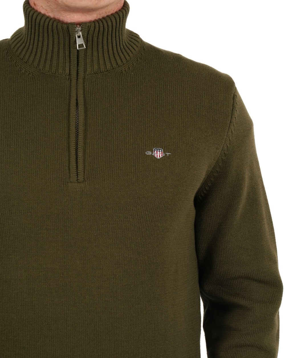 Gant Cotton Half Zip Sweater Olive Green