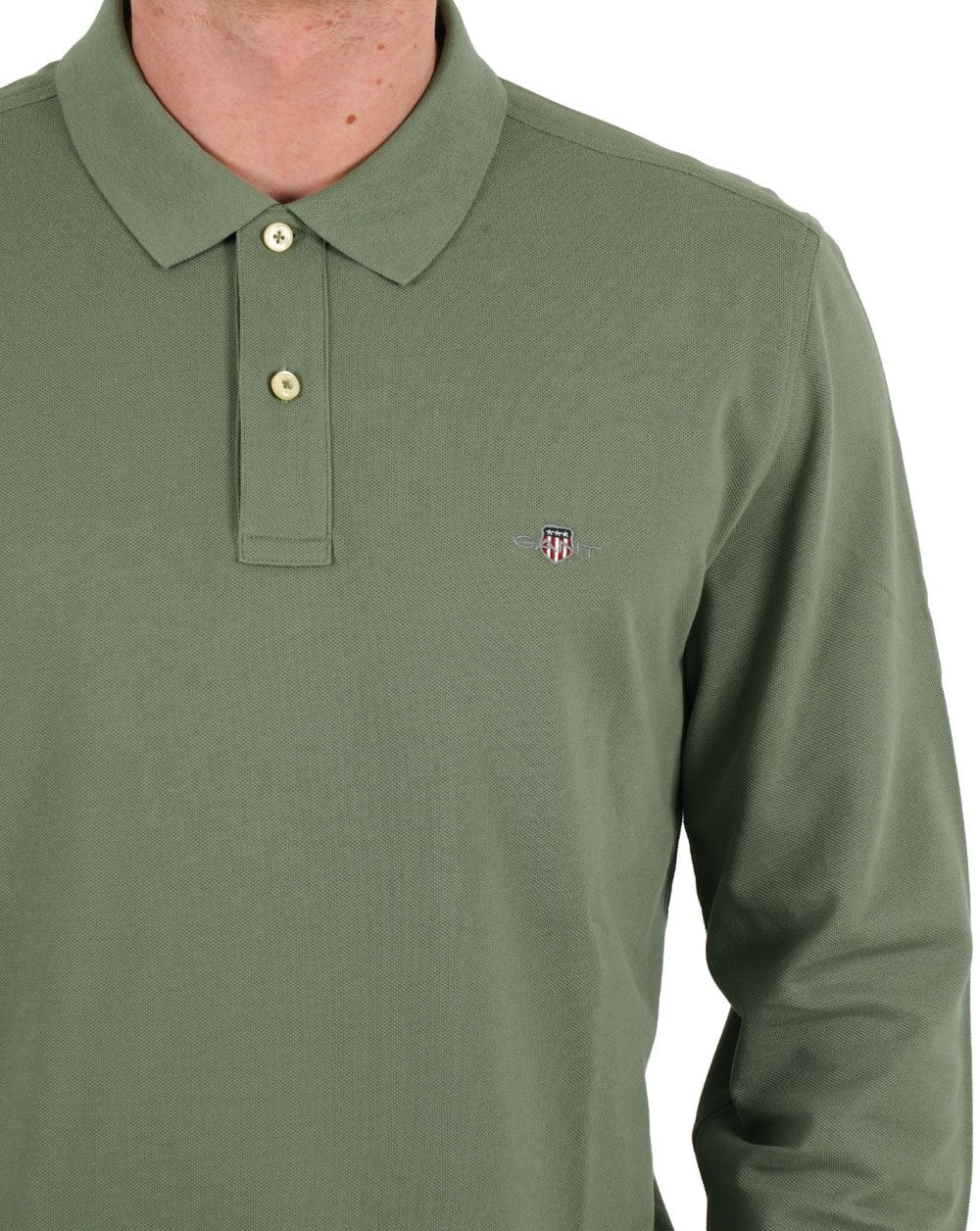 Gant Shield LS Pique Polo Sage Green