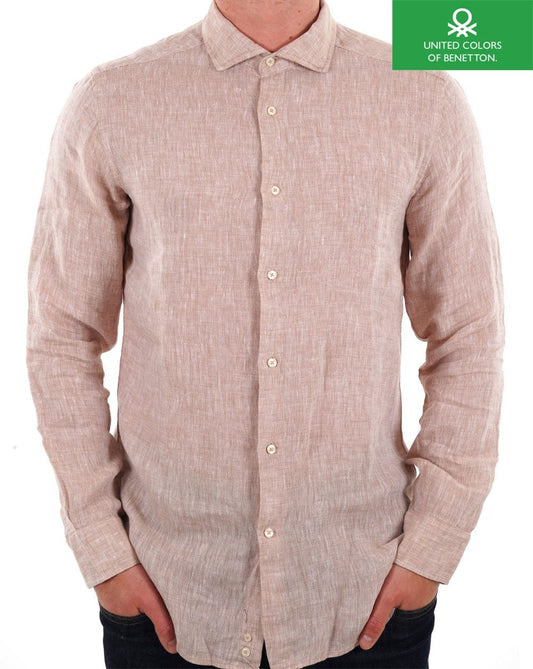 Benetton Pure Linen Long Sleeve Shirt Natural
