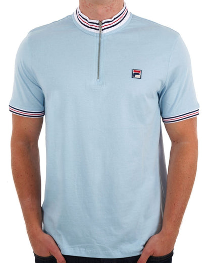Fila Vintage 1/4 Zip Polo Shirt Sky Blue