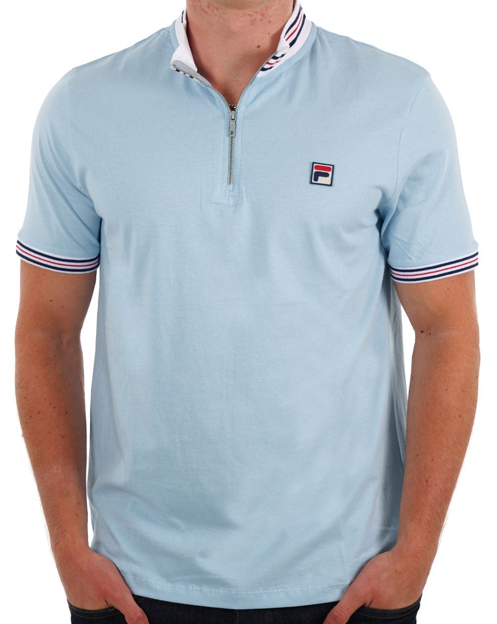 Fila Vintage 1/4 Zip Polo Shirt Sky Blue