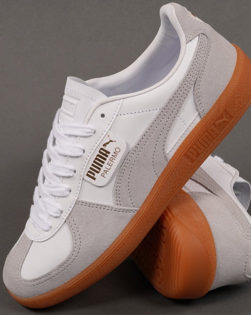 Puma Palermo Leather Trainers White / Soft Grey / Gum