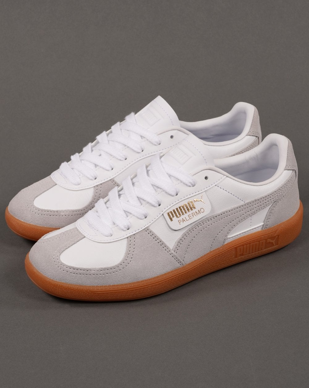 Puma Palermo Leather Trainers White / Soft Grey / Gum