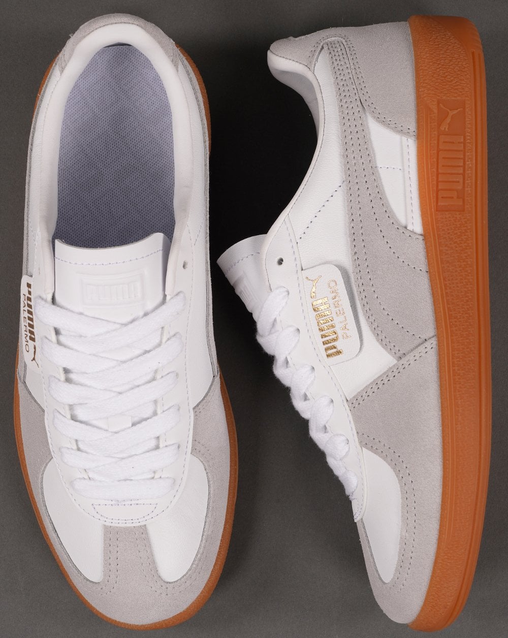 Puma Palermo Leather Trainers White / Soft Grey / Gum