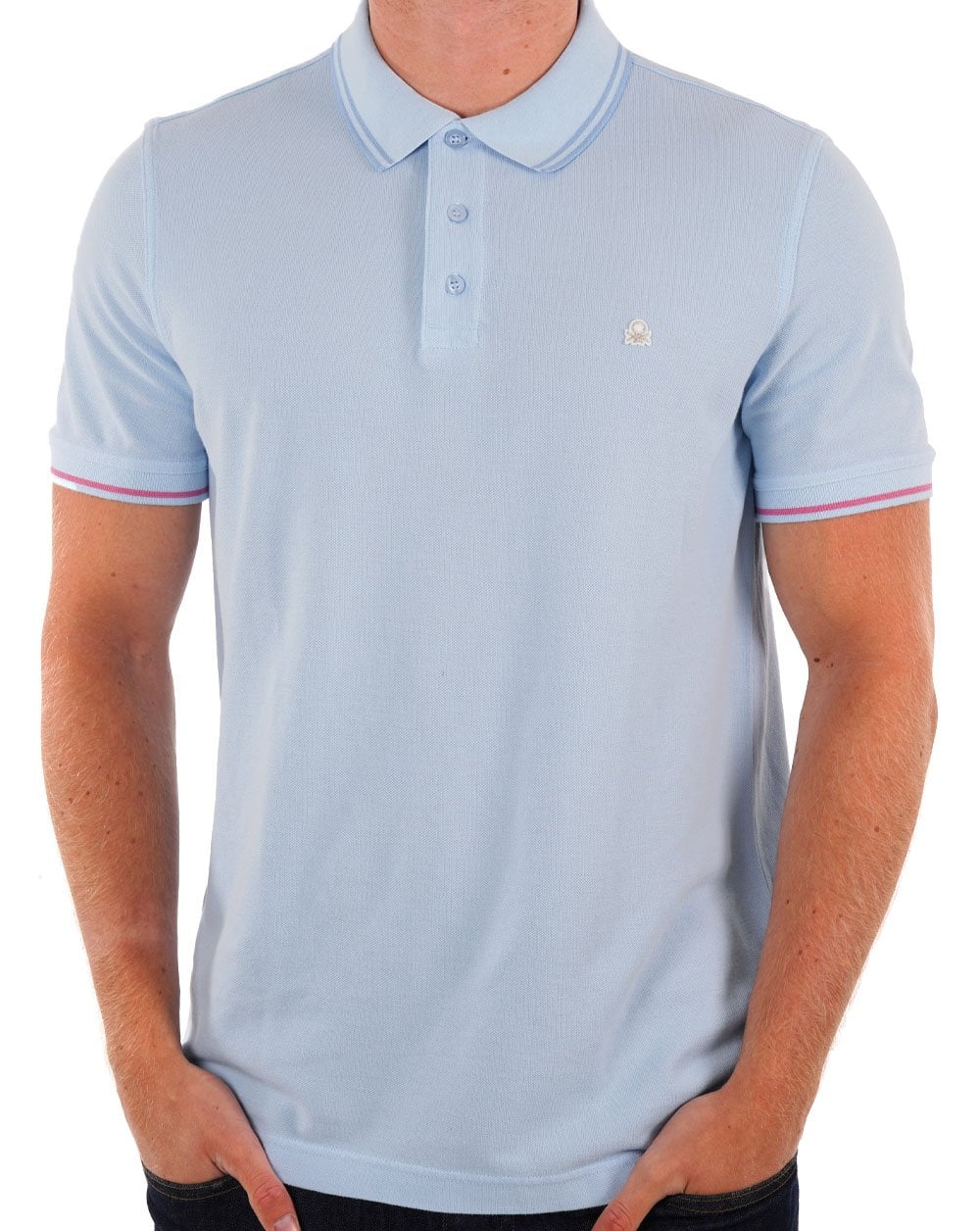 Benetton Tipped Polo Shirt Sky Blue