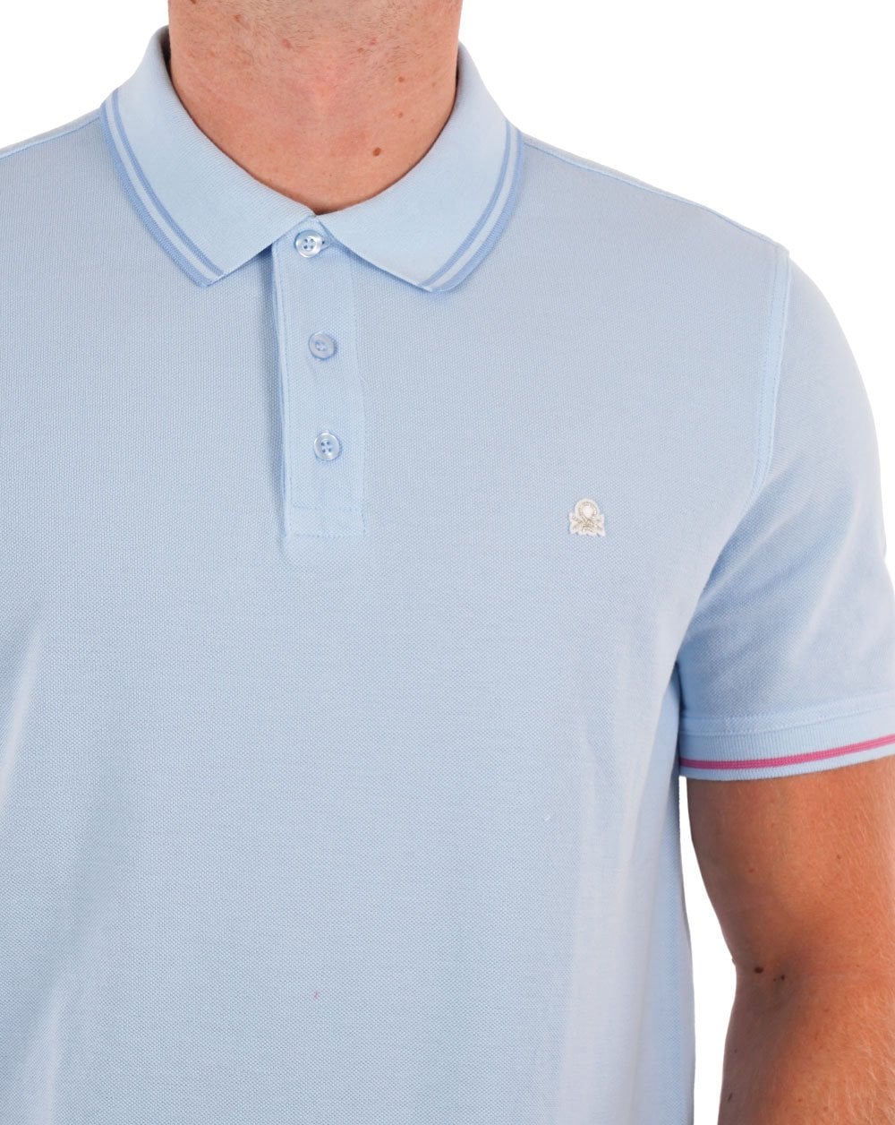 Benetton Tipped Polo Shirt Sky Blue