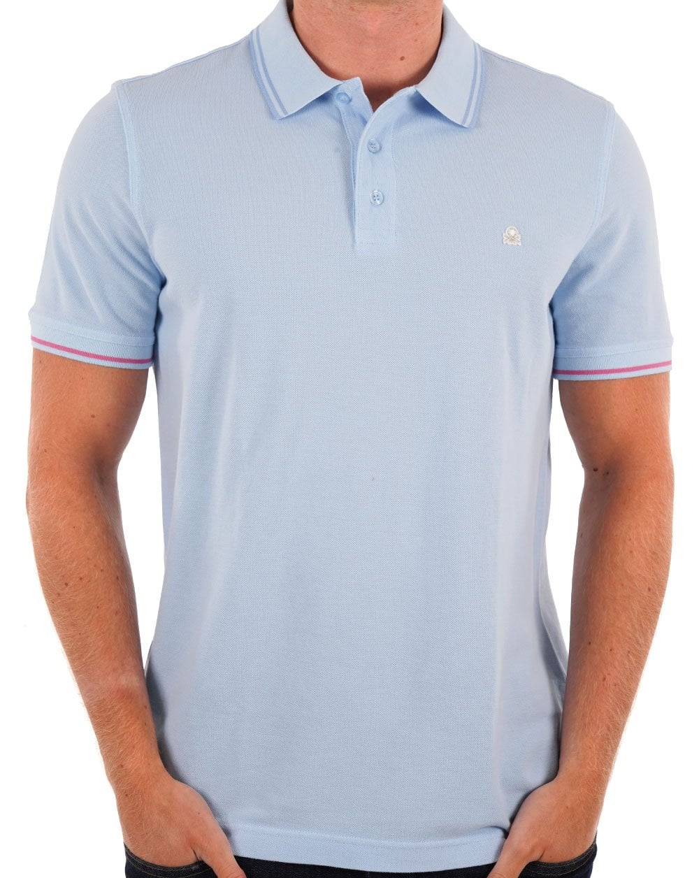 Benetton Tipped Polo Shirt Sky Blue