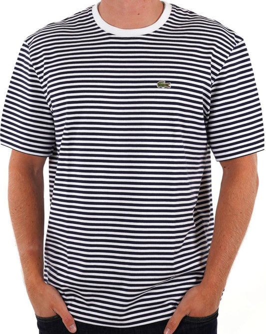 Lacoste Heavy Cotton Striped T Shirt White/Navy