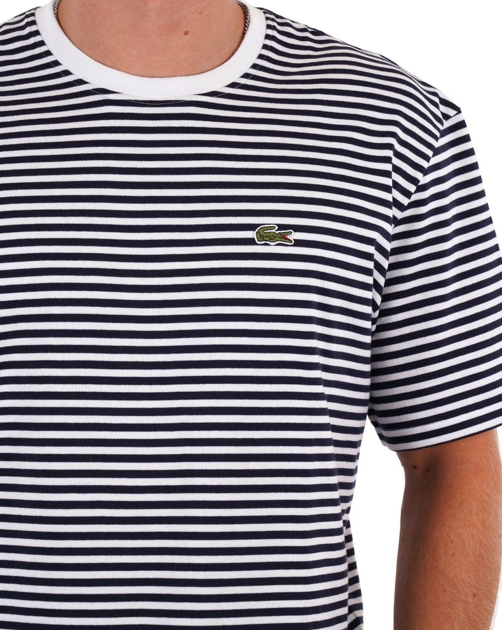 Lacoste Heavy Cotton Striped T Shirt White/Navy