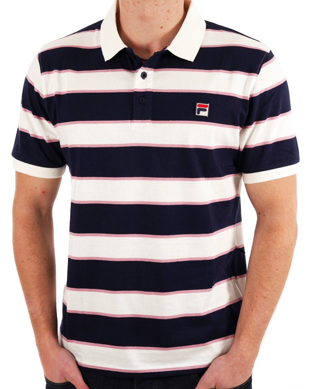 Fila Vintage Block Striped Polo Navy Gardenia