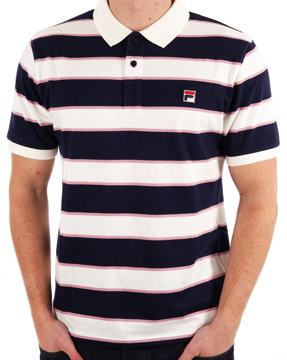 Fila Vintage Block Striped Polo Navy Gardenia