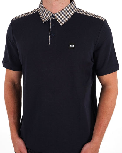 Weekend Offender Check Collar Polo Shirt Navy