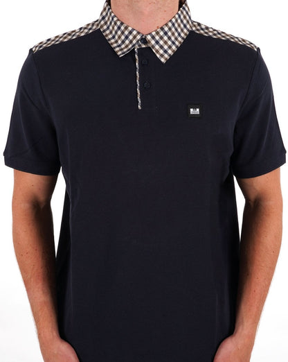 Weekend Offender Check Collar Polo Shirt Navy